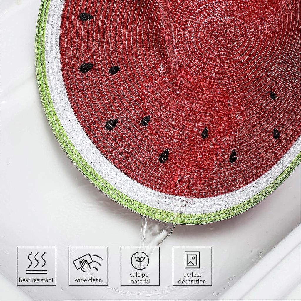 Round Braided Placemats 15 Inch Round Table Mats for Dining  Heat Resistant Place mats Set of 6 (Watermelon red)