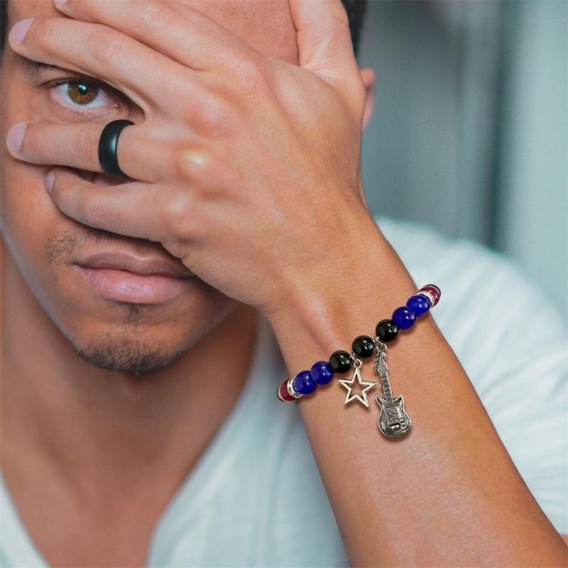 Magnetic Couple Matching Bracelets Best Friend Bracelet Guitar Star Charm Elastic Beaded Wristchain Birthday Jewelry