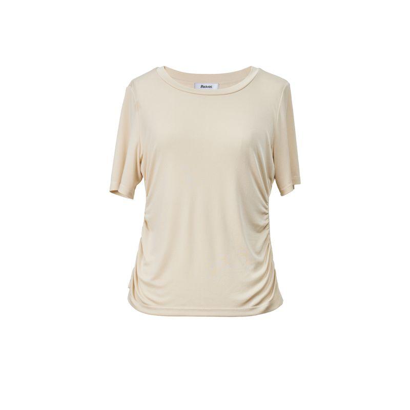 Blacknini (Three Colors) "Smooth T" High Density Mulberry Silk Smooth Elastic Waist-Tightening Short Sleeve T-shirt Top