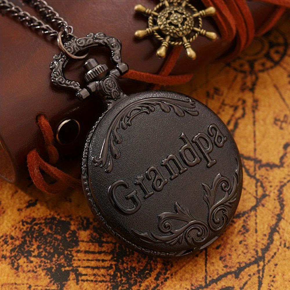 2pcs/set, Men's Pocket Watches, Antique Pocket Watch 'Grandpa' Vintage Quartz Punk Necklace Pendant Alloy Watch Art Collection Gifts.