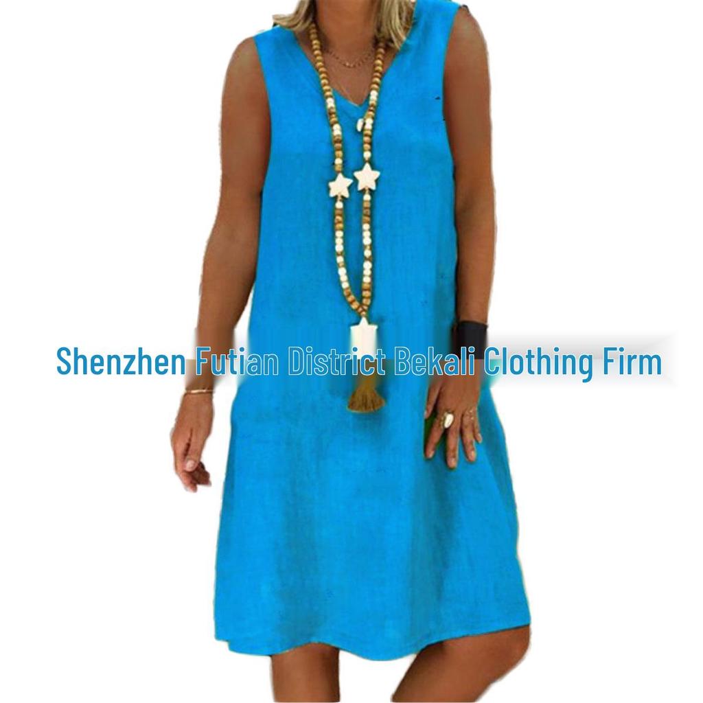 2023 European & American Summer V-neck Sleeveless Vest Dress for Women