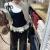 2KWEIRD Korean Woman T Shirts Fake Two Chic Tees Long Sleeve O-neck Ruffles Sweet Camisetas Bandage Casual Y2k T-shirts