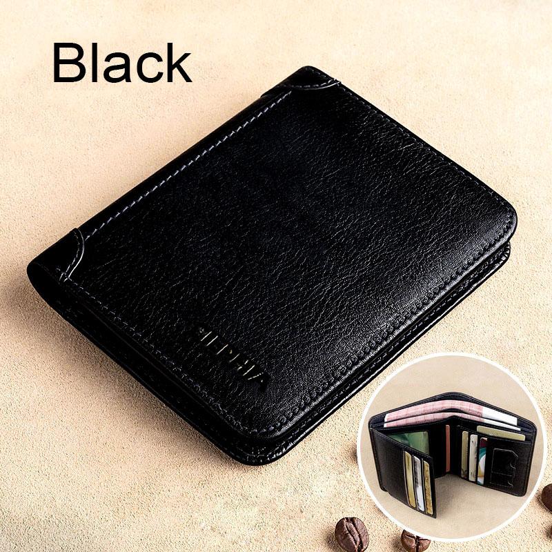 Genuine Leather  Protection Wallets for Men Vintage Thin Short Multi Function ID Credit Card Holder Money Bag