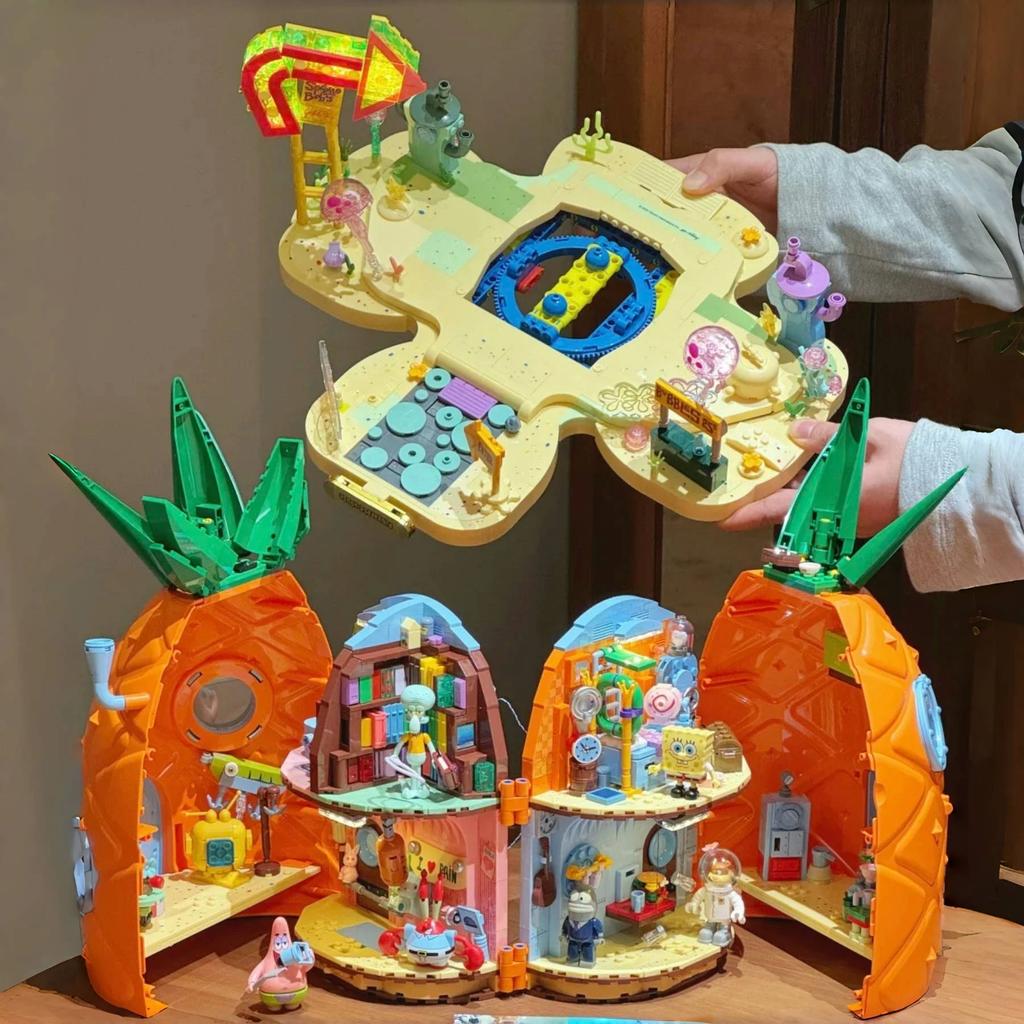 SpongeBob SquarePants Series Building Blocks Pineapple House Flagship Models Educational Puzzle Toy Model Ornament Gift