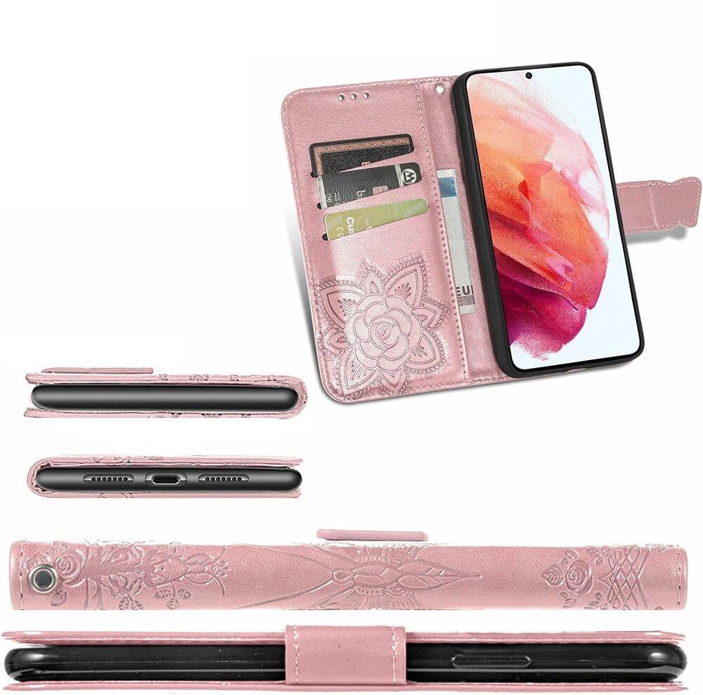 Flip Case for Motorola Moto E14, Butterfly, Rose Gold