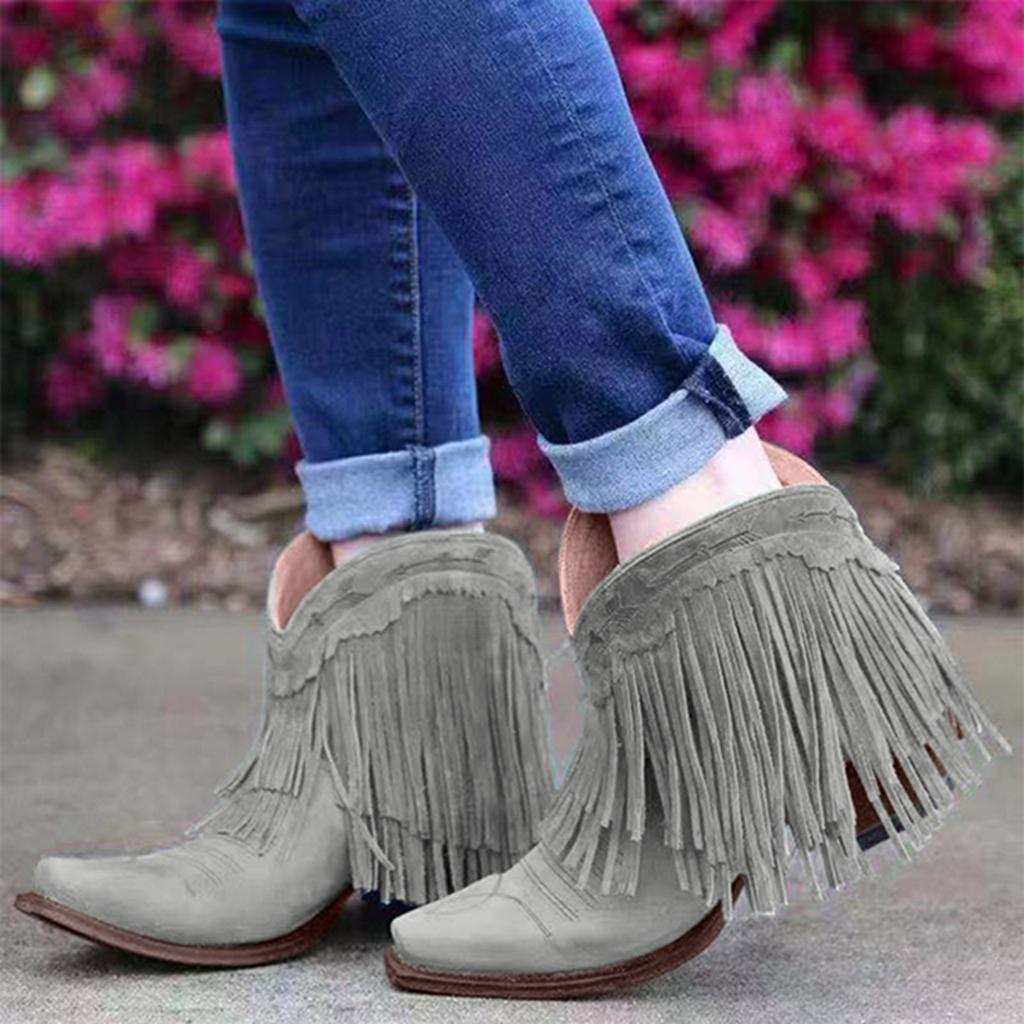 Thick-heeled High-heeled Tassel Sleeve Bootie Short Boots  Boots Women's Boots