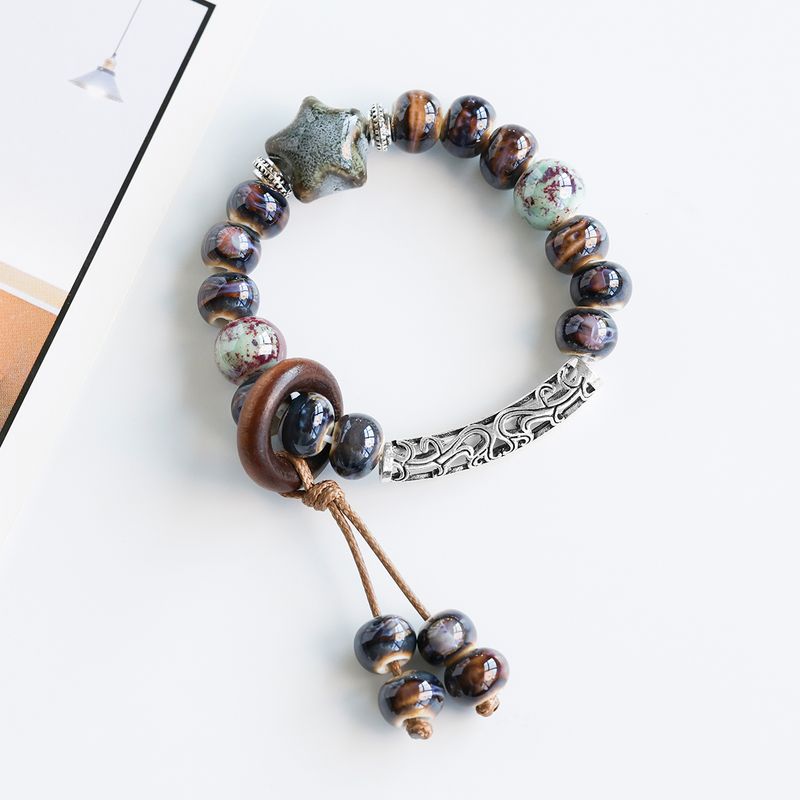 Ethnic Style Ceramic Bracelet Jingdezhen Jewelry Beaded Hand Jewelry Student Couple Bracelet Niche High Sense Carrying Strap Women