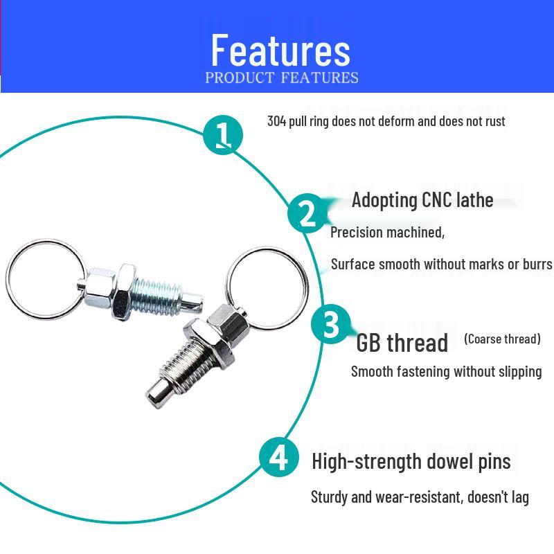 Stainless Steel Self-Locking Pull Ring Pin with Knob and Plunger Spring for Indexing and Locating