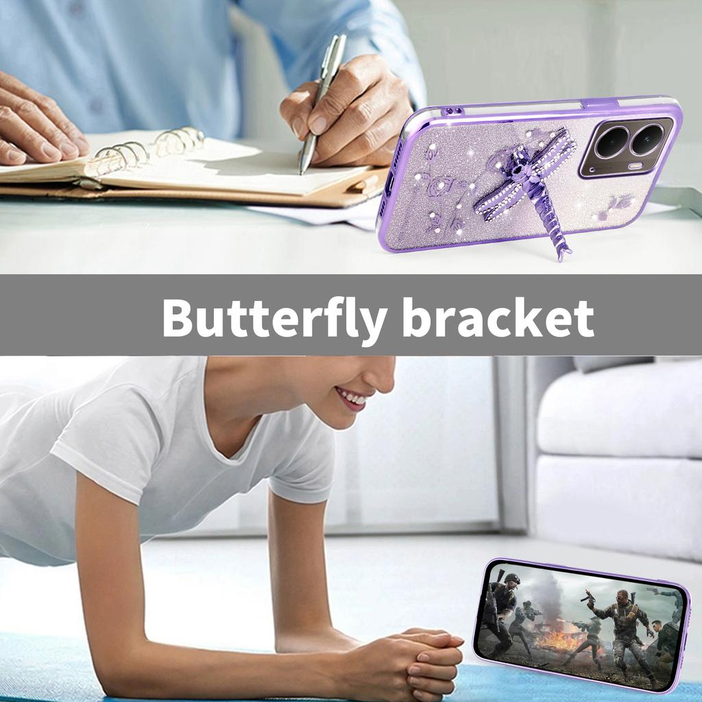 For Realme P3 5G Case Dragonfly Kickstand TPU Flowers Glitter Phone Cover