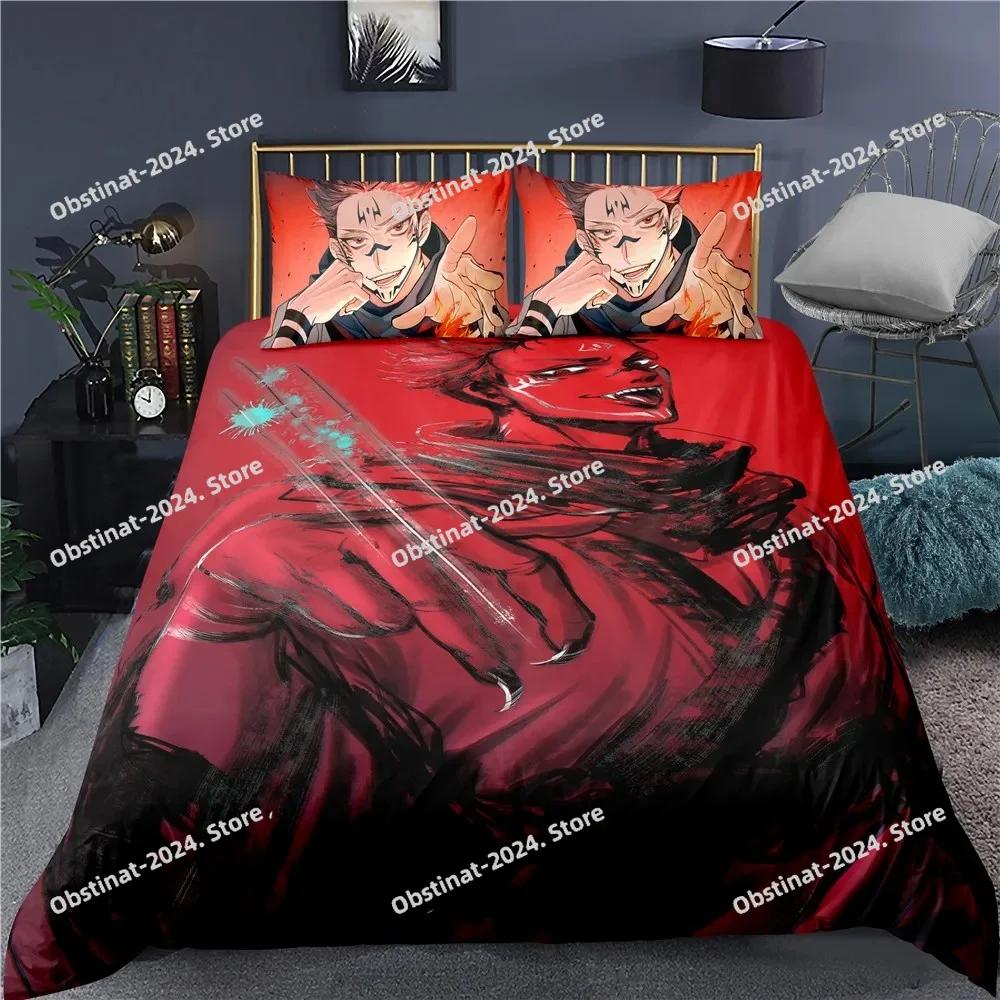 Jujutsu Kaisen Bedding Set Japan Anime Printed Bed Set With Pillowcase Bed Duvet Cover Soft Single Double Queen Super King Size