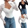 New Fashionable Lace-Trimmed Knit Long-Sleeved Slim Fit T-Shirt Top