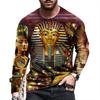 Egyptian Style Anubis Printed T-shirt Men Personality Printed Long Sleeve T-shirt Egypt Pharaoh Pattern Men's Fashion Clothing