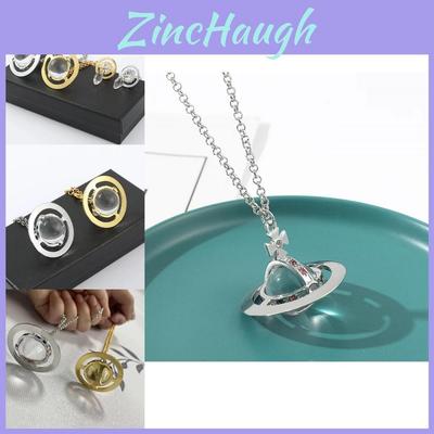 Elegant Vivienne Saturn Inspired Necklace And Earring Set With Crystal Accents