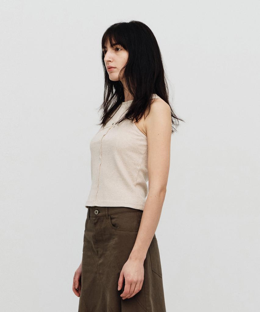 SEALOT Signature Cut Eyelet Basic Sleeveless Top (Melange Beige)