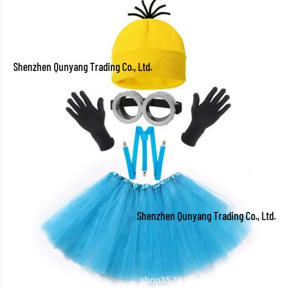 Minion-inspiriertes Strickmützen- und Handschuh-Set mit Brille und Netzrock Kostümzubehör