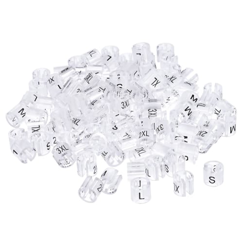 uxcell 120-Piece Clothes Hanger Marker Tags, Sizes S, M, L, XL, 2XL, 3XL, Round, 3.5mm Rod Diameter, Size Buckle, Color Coding, Store, Classification,