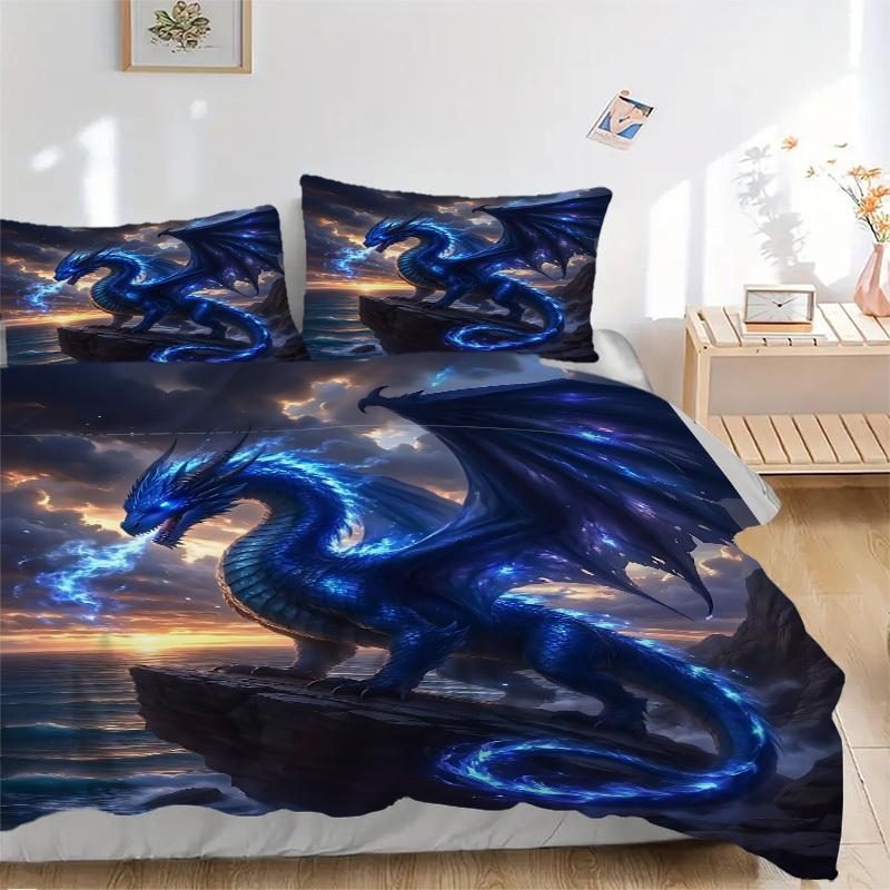 3pcs Mythical Dragon Artwork Bedding Set - 1 Duvet Cover + 2 Pillowcases(Core Not Included), Machine Washable Polyester Yy251216127