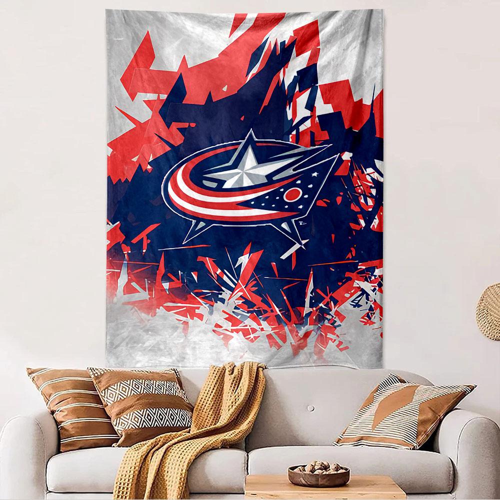 Red Blue White Star Logo Tapestry Wall Hanging, Abstract Geometric Emblem Art, Modern Wall Decor for Bedroom Living Room Dorm