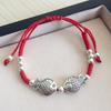 Retro red rope bracelet, small fresh couple bell, long life lock, safe anklet, handmade hidden silver jewelry.