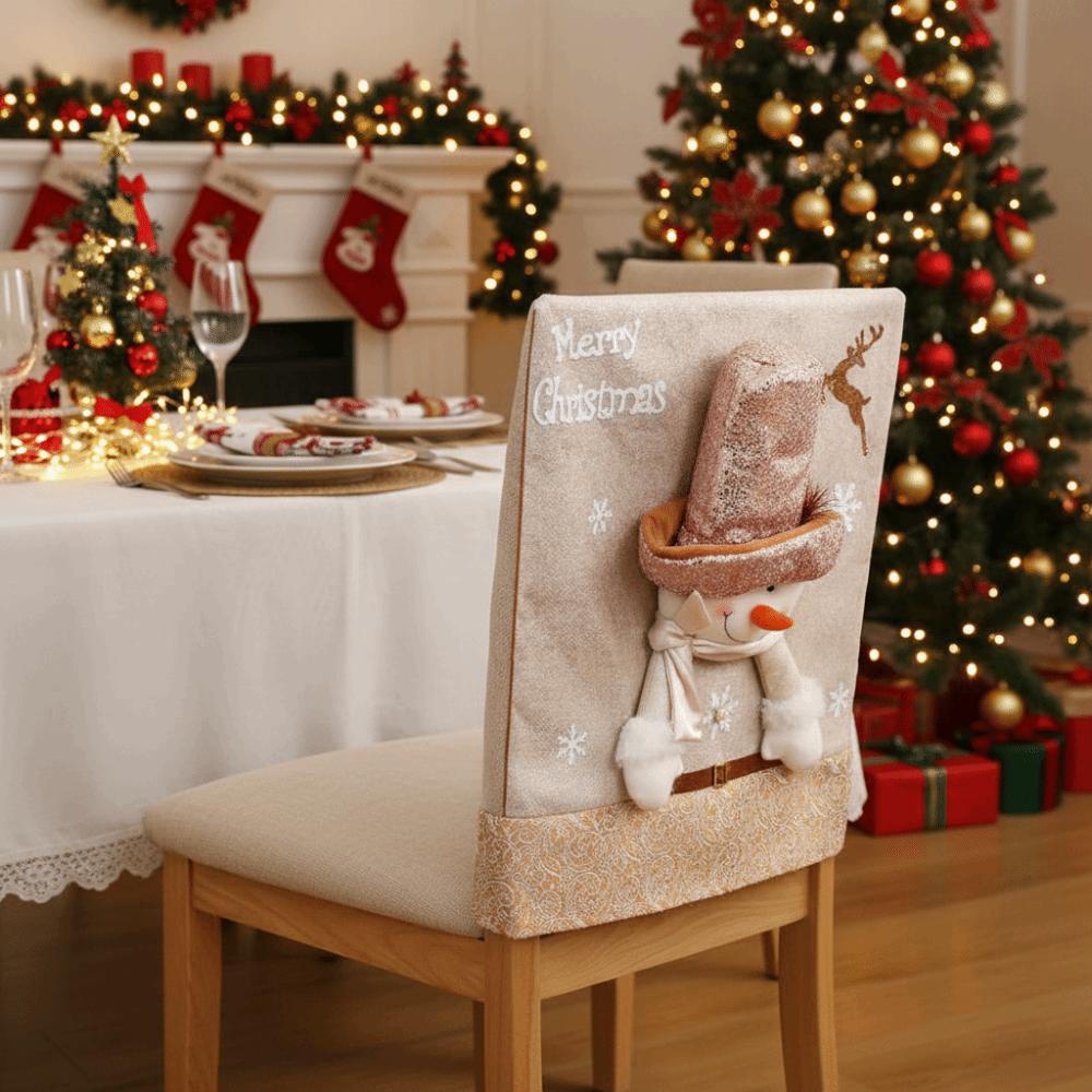 Simple Cartoon Christmas Chair Cover Soft Removable Xmas Dinner Chair Seat Cover Stretch Glitter Seat Protector Home Decoration