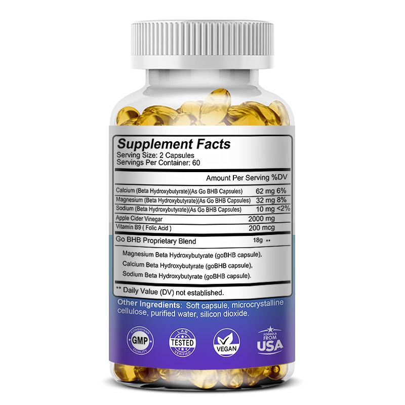 Keto Bhb Nahrungsergänzungsmittel, Mit Vitamin B9, Apfelessig, 120 Weichkapseln Pro Flasche