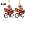 Small Festive Gift for Family 2Pcs Christmas Santa Riding Bicycle Acrylic Hanging Ornament, Car Exquisite Holiday Party Favors Interior Rearview