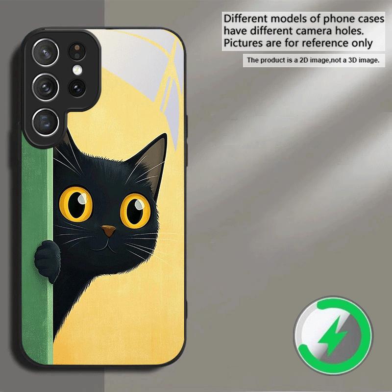 Cute White Flower Cat For Samsung S26 S20Ultra S21 Pro S22 Plus S23 FE S24 Ultra S25 For Magsafe Edge Glass Phone Case