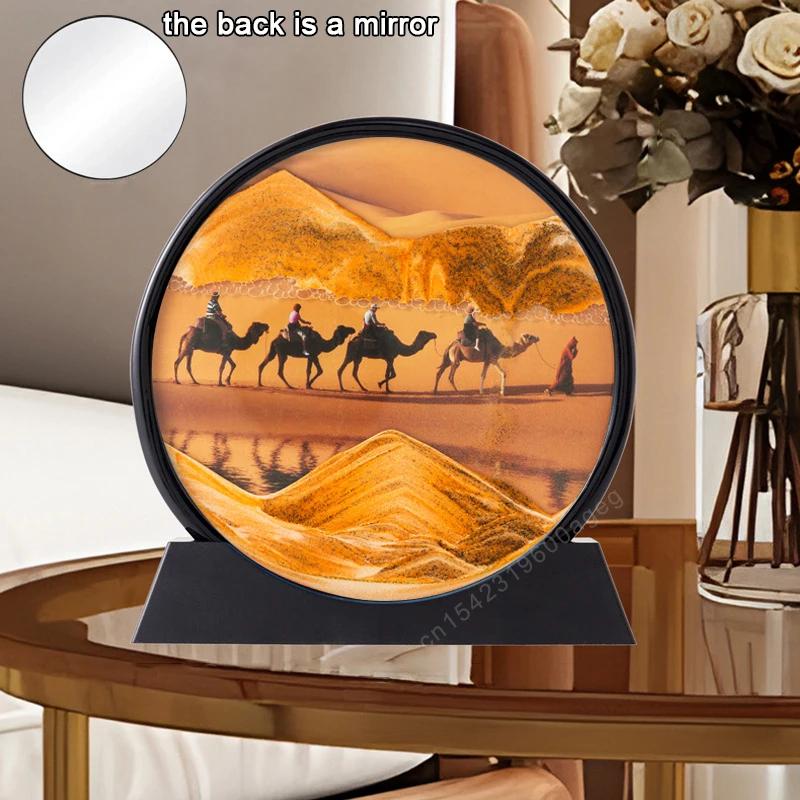 3D Sandscape Moving Sand Art Picture Earth Deep Sea Landscape Quicksand Round Hourglass Flowing Sand Frame Painting Home Decor