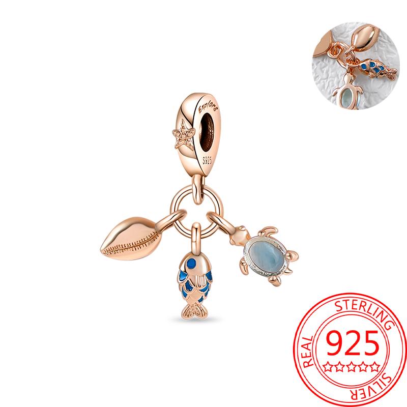 Koperen, echt roségouden, roze octopus, zomerschildpad, hartvormige hanger, geschikt voor originele armbanden, kettingen, armbanden voor meisjes