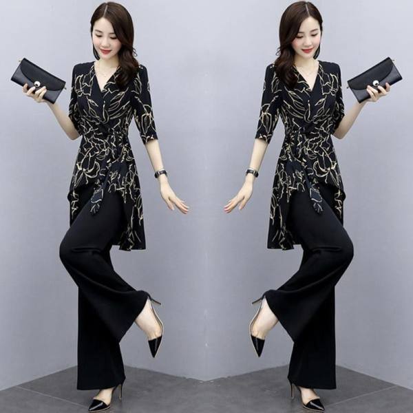 Women's Plus Size Suit Spring Summer Office Striped Suit Short Sleeve + Pants 2 Piece Set