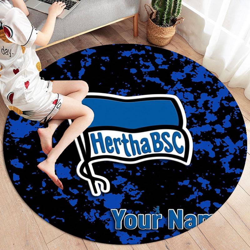 Hertha BSC Custom Name Round Area Rug,Carpet Rug for Living Room Bedroom Sofa Playroom Decor,Non-slip Floor Mat