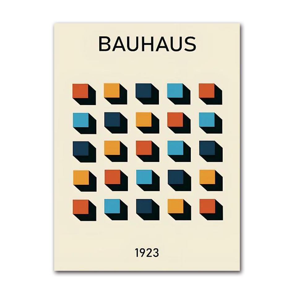 Nordic Striped Bauhaus Abstract Geometric Line Art Poster, Self-Adhesive Waterproof Wall Sticker for Cafe & Bar Room Decor