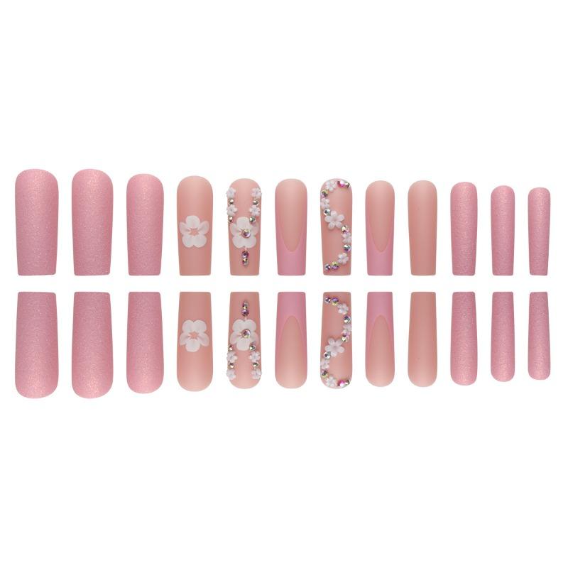 Europe and the United States wear nail flowers burst broken diamond French matte nail art fashion fake nail patch wear nail piece finished product