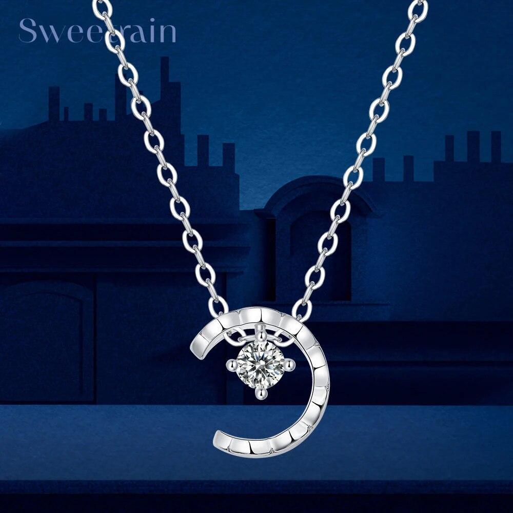 

Sweetrain модное ожерелье из муассанита в форме луны для женщин S925 серебро 3,5 мм бриллиантовая цепочка подарок на день рождения 3.5mm Moissanite белого золота