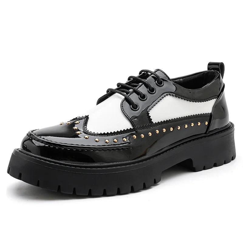 Fashion Rivet Brogue Men Shoes Designer Platform Man Leather Shoes High Quality Men's Loafers Oxford Zapatos De Vestir Hombre