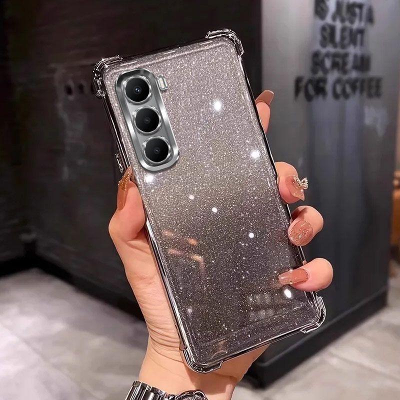 Luksusowe etui z błyszczącym platingiem i przezroczyste dla INFINIX HOT 70 60 50 40 Pro Plus 60I 50I 40I 4G 5G Czterokątna osłona ochronna odporna na wstrząsy