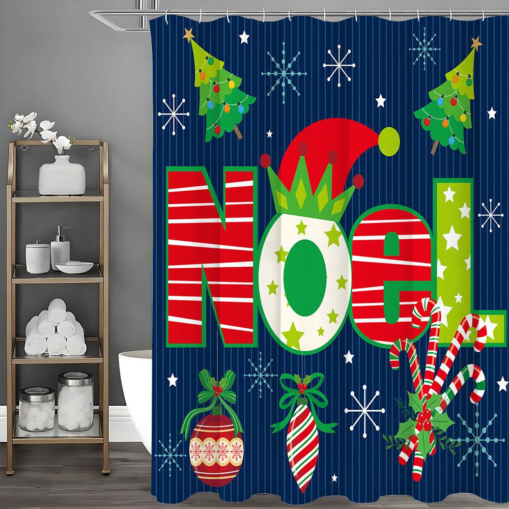 

Blue Christmas Elements Shower Curtain Washable Dirt-Resistant Shower Head Waterproof Polyester Bath Curtain For Home Decor W60H190(CM)-1 Pcs