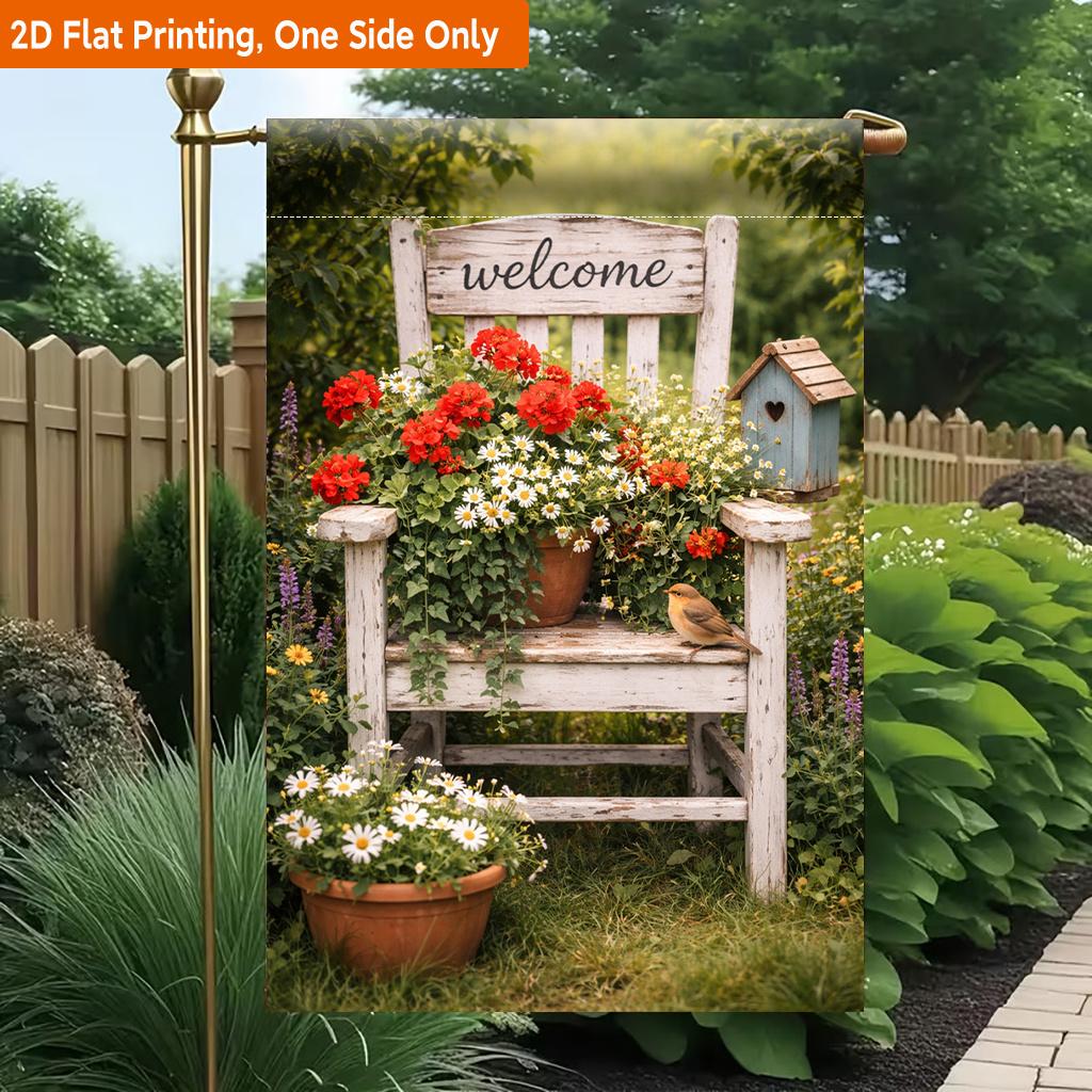 2D Flat - 2D Flat Printing Garden Flag 1pc, Welcome Garden Scene Durable Single-Sided Print Yard Flag, Garden & Home Holiday Decoration, 29.97X44.96 c