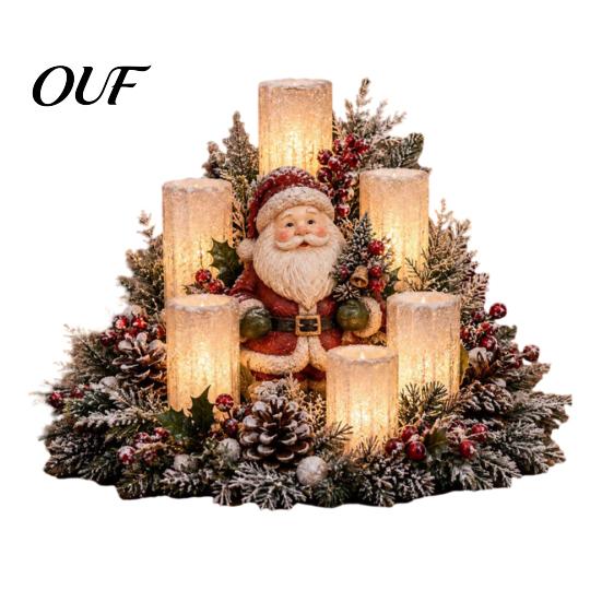 Holiday Gift for Her Christmas LED Candle Centerpiece with Artificial Cedar Pine Cones And Red Berries, Mantel Decorations Flameless Winter