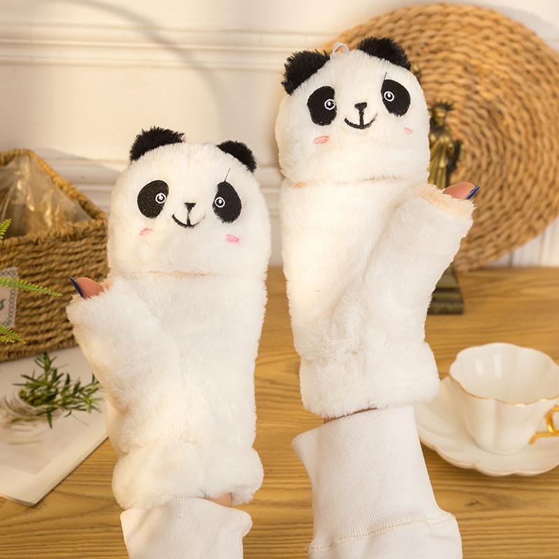 Accessori Femminili Guanti Touch Screen Cashmere Cartone Animato Panda Mezze Dita Guanti Ribaltabili Guanti da Guida Caldi Protezione dal Freddo
