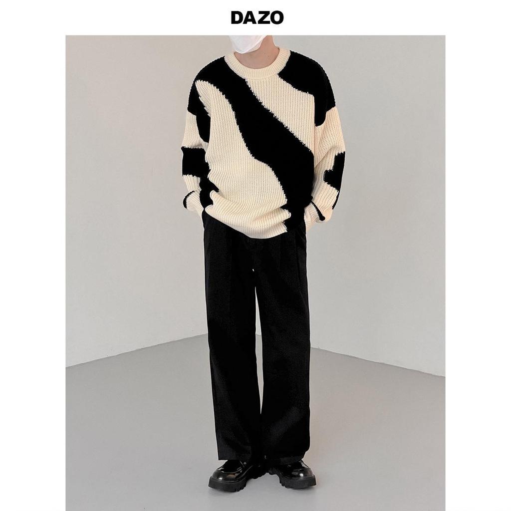 Boys' Contrast Color Knitted Pullover Sweater - Lazy Style, Loose Fit, Autumn/Winter, Korean Style
