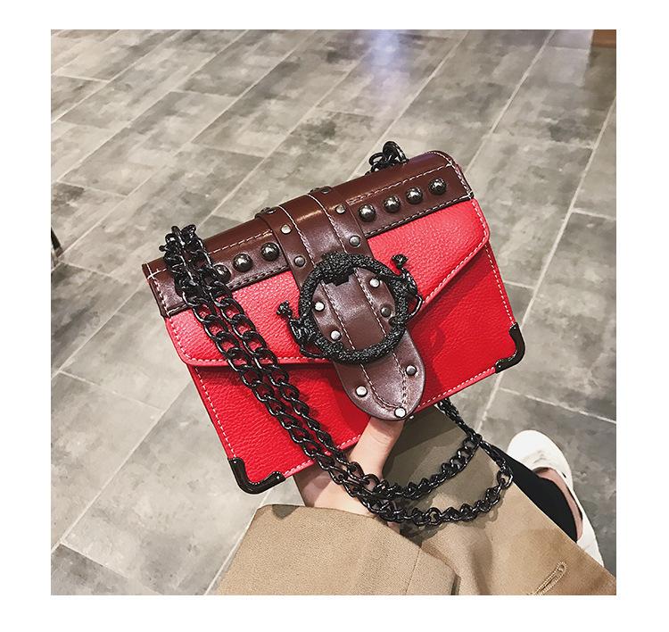 Chain small bag women's 2025 new trendy retro shoulder bag rivet small square bag Korean version messenger bag