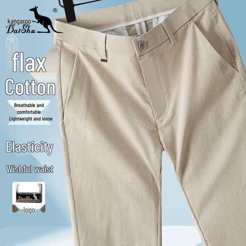 DAISHU Men s Spring/Summer Linen Blend Straight-Leg Casual Pants 33