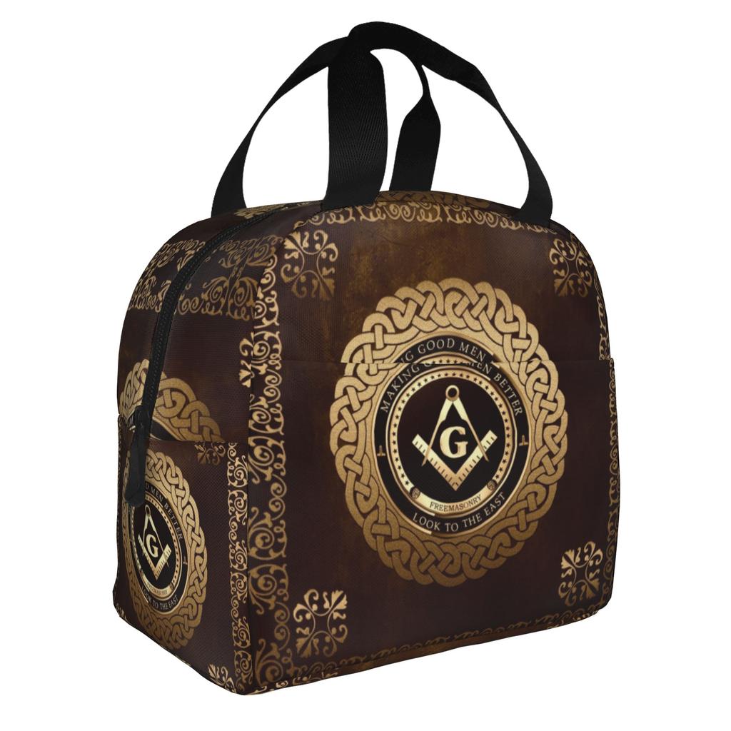 Freemasonry Symbol Lunch Bag Women Masonic Mason Freemason Thermal Cooler Insulated Lunch Box for Adult Office