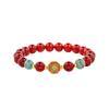 Red Agate & Green Strawberry Crystal Beaded Bracelet with S925 Sterling Silver and Enamel, Vintage Women's High-End Jewelry.