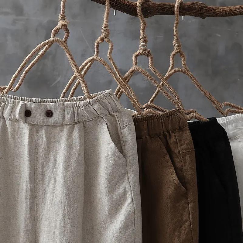 Women's Summer Loose Thin Section Casual Pants Solid Color Cotton Linen Nine Minutes Harun Pants