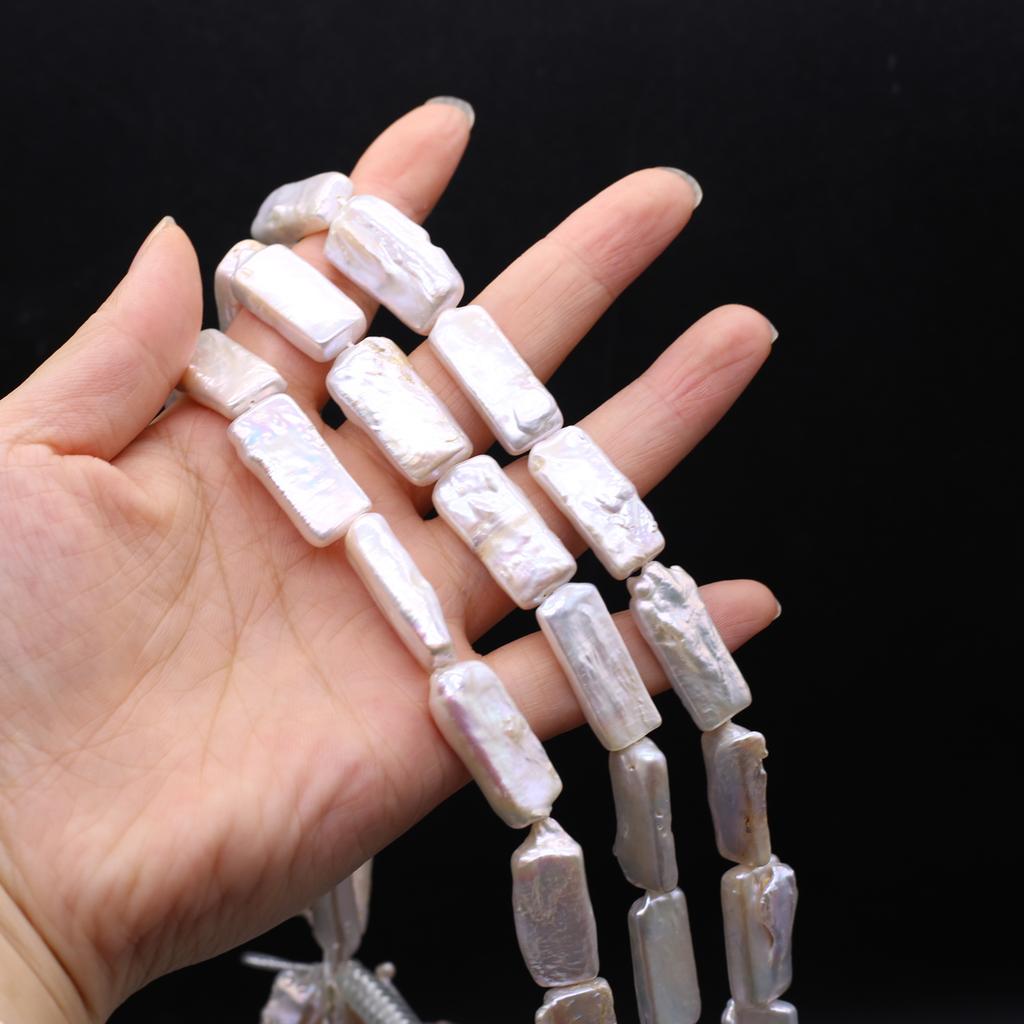 Boho Handmade Rectangle Pearl 15×10mm, White Natural Freshwater Pearls Beads for Jewelry Making DIY Necklace Accessories, Mother's Day Crafts 36cm