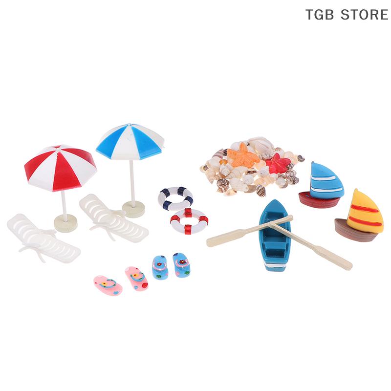 1Set 1:12 Miniature Deck Chair Beach Umbrella Boat Shell Kits Dollhouse Decoration