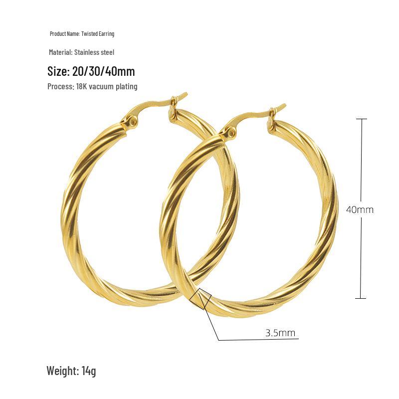 18K Stainless Steel Twisted Hoop Earrings for Women - European American Fashion, Simple Titanium Style