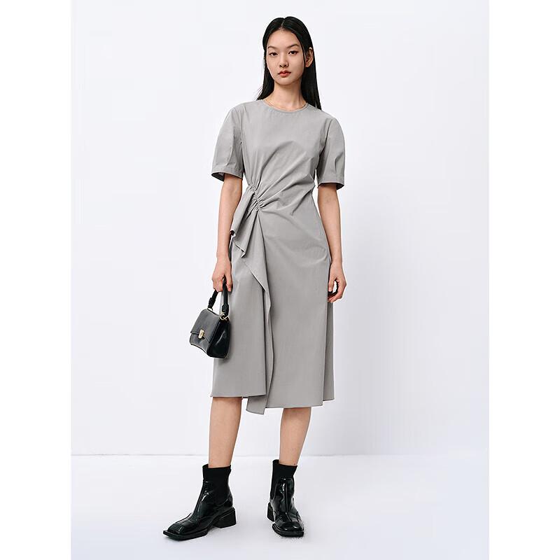 Peacebird Women's Ruffled Hem Puff Sleeve Midi Dress